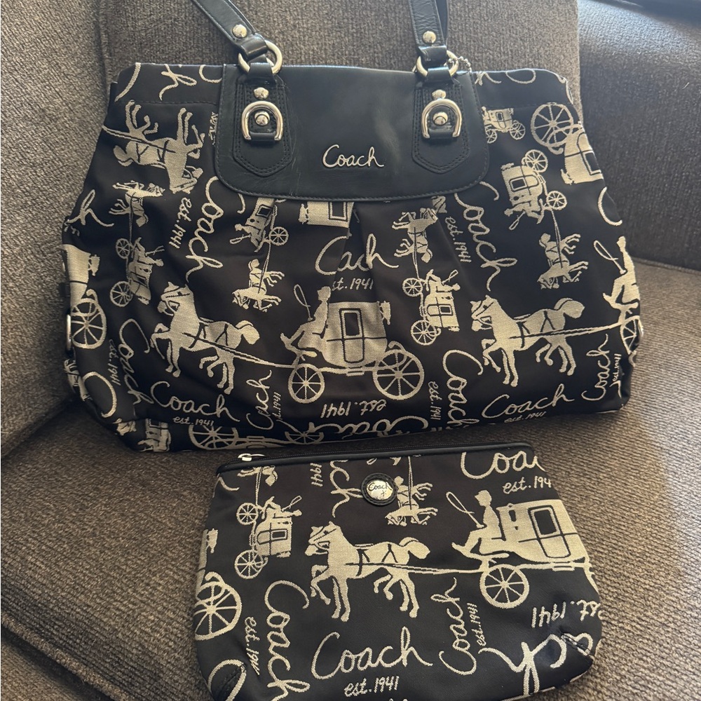 Coach Black and White Horse Carriage Tote